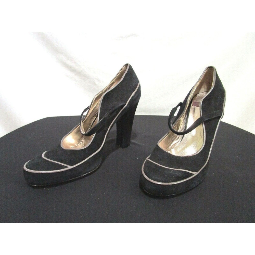 Max Monelli Italy Black Suede Mary Jane High Heels Women Sz 37 EU/6.5-7 US